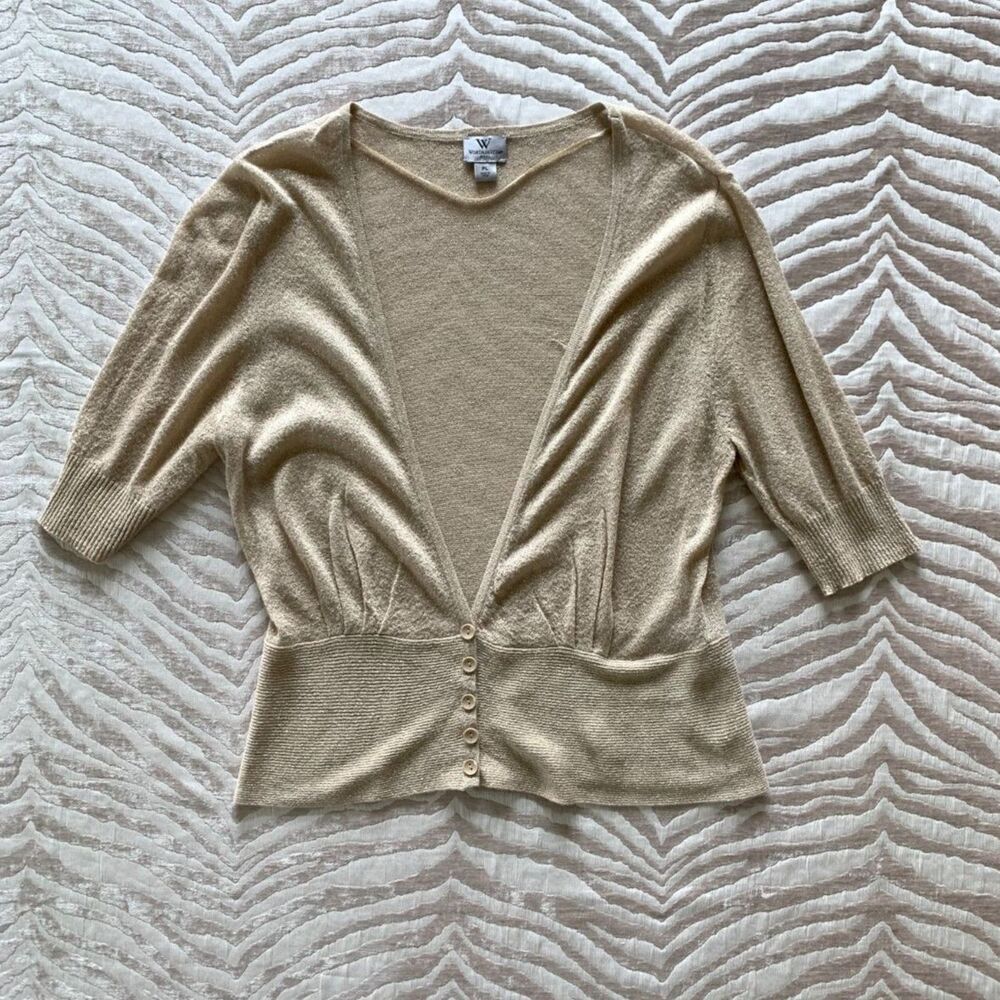 Metallic Gold Knit Batwing Sleeve Crop Cardigan Fall Sweater